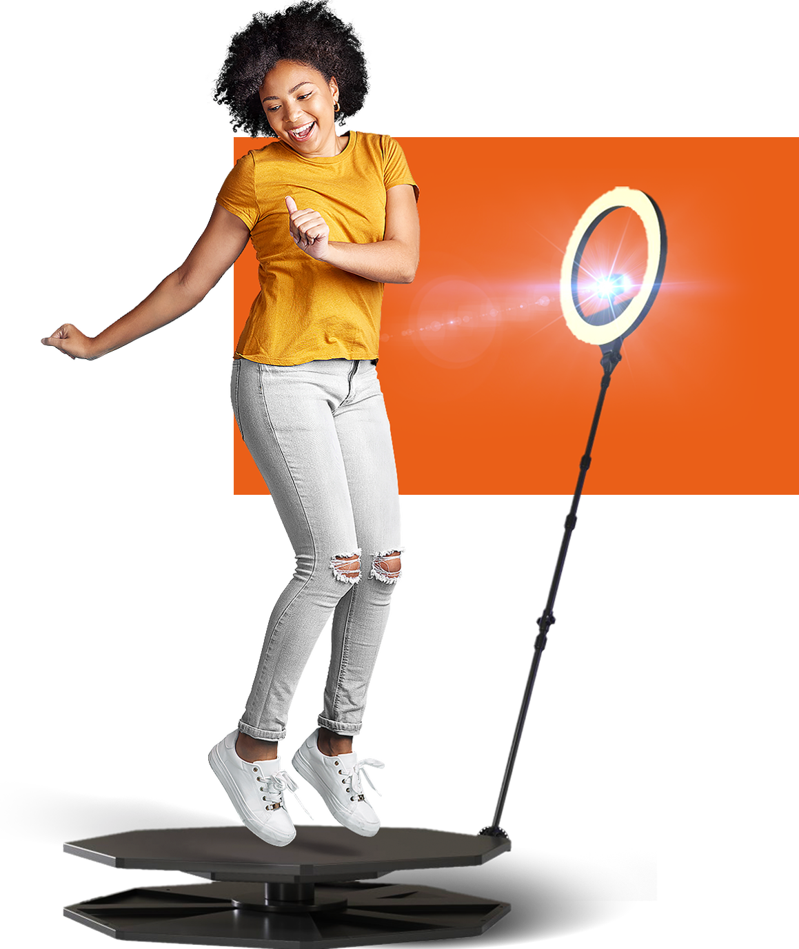 Happy woman dancing and using PartyGo product